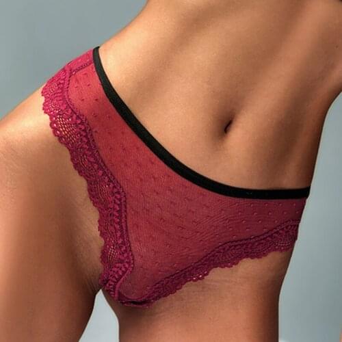 Sexy Hollow Out Women G String Dot Print Mesh See Through Lace Underpanties Female Fashion Seamless Low Rise Thong