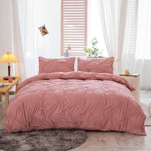 Nordic Bedding Set Wave Wrinkles Printed Pink Duvet Cover Pillowcase No Bed Sheet Set Size 135x200 Single Solid Color Simplicity