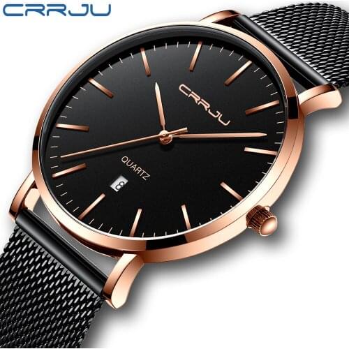 Dropship CRRJU 2019 New Simple Design Waterproof Stainless Steel Mesh Men Watches Top Brand luxury Quartz relogio masculino