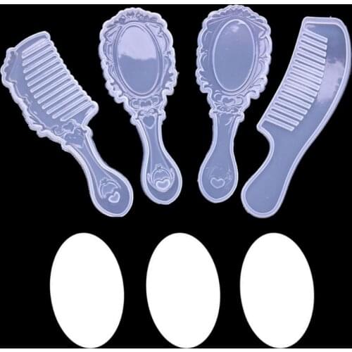 4 Styles Comb Mirror Resin Casting Molds Kit Silicone Epoxy Resin Molds Silicone Comb Mold Mirror Hair Comb Craft Making