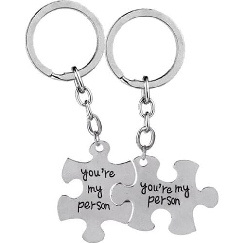 Hot Sale you are my person Keychain Fashion Silver Plated Stitching Lover Keychain Key Rings Wholesale 12sets/lot
