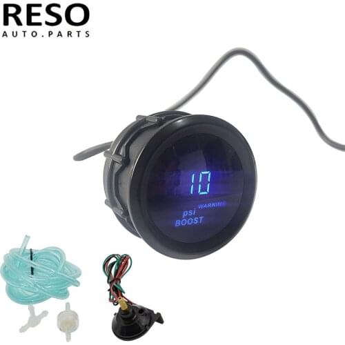 RESO-Digital 2" Psi Boost Turbo Gauge With Sensor Blue LED Digital 52mm Turbo Meter Black