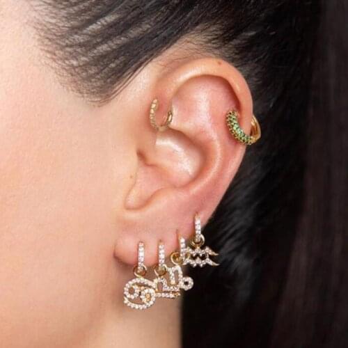 12 Constellations Zodiac Sign hoop earrings for Women Girls Gold Rainbow color cz Cubic Zirconia fashion Anel anillos Jewelry