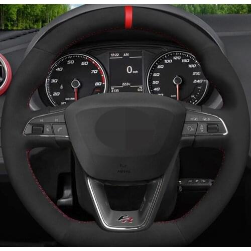 Car Steering Wheel Cover Hand-stitched Black Suede For Seat Leon Cupra R Leon ST Cupra Leon ST Cupra Ateca Cupra Ateca FR