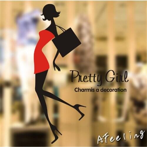 Store Shop fashion girl glass door window sticker pretty gine fashion garment store decoration theme adhesive wall sticker