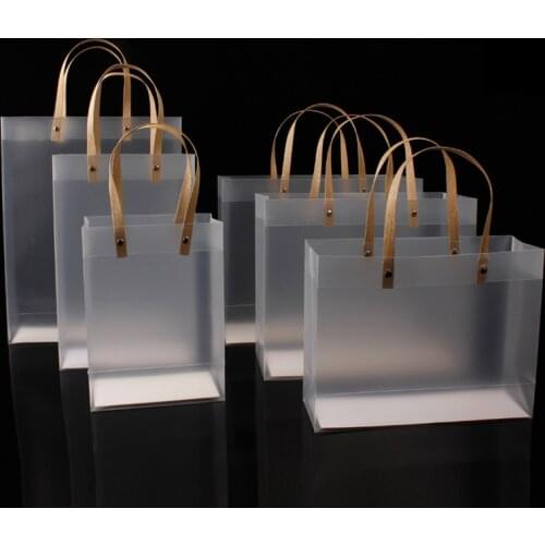 10pcs High-quality Semitransparent Plastic Bag Frosted Bags With Paper Handle Hard Plastic Package Gift gift bag