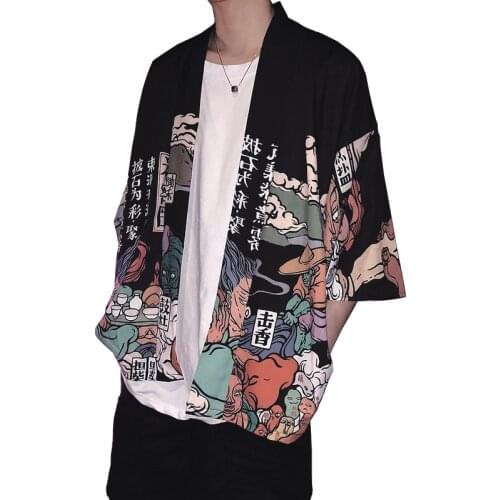 Japanese Kimono Man Cardigan Yukata Male Haori Samurai Costume Clothing Mens Kimono Cardigan Japanese Clothing Streetwear