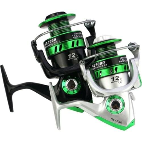 Green Fishing Reel All Metal Spool 12BB Ball Bearing Rotary Fishing Left/Right Metal Spool Fishing Gear Accessories