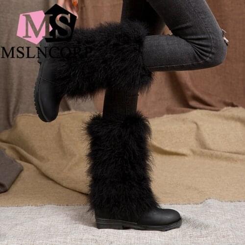 Plus Size 34-45 New Thick Natural Rabbit hair ears Women Shoes Flat Ankle Boots Female Cute Fur Ball Cold Winter Warm Snow Boots