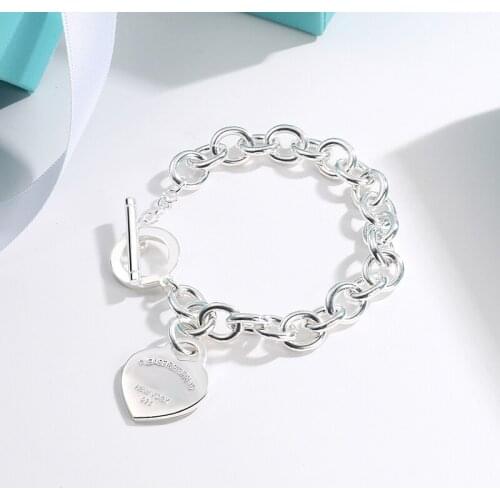 S925 Sterling Silver Lady heart-shaped Thick Chain heart-shaped Bracelet Lovers Jewelry 2020 European and American jewelry