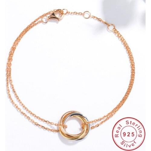 3 Tones Statement Chain Bracelet Real 925 Sterling silver Cross Party Wedding bracelets for women Bridal Fashion Jewelry