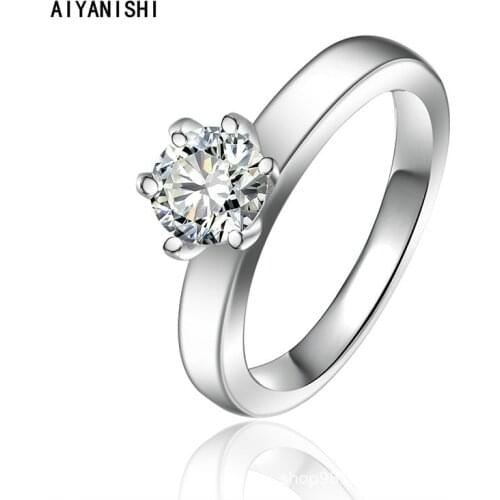 AIYANISHI Fashion Solitaire 1.0ct Sona Diamond Ring 925 Solid Silver 18K White Gold Wedding Rings for Women Jewelry Wholesale