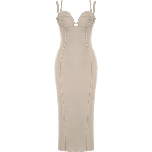 Sexy Bandage Dress Women Summer 2021 New Spaghetti Strap Bodycon Party Club V Neck Ladies Clothes
