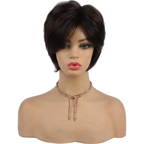 10'' Natural Looking Womens Human Hair Short Pixie Cut Shaggy Wigs For Costume