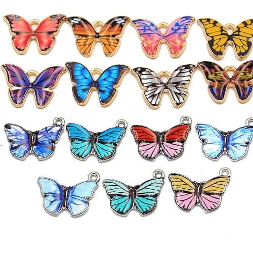 10PCS 2 Styles 8 Color Alloy Metal Drop Oil Colorful Butterfly Charms Animal Pendant For DIY Bracelet Necklace Jewelry Making