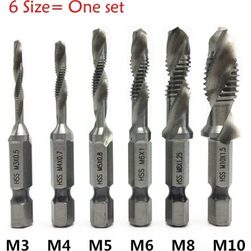 6pcs/set High-speed Steel Combination Drill Tap Bit Countersink Hex Shank Tool High Quality