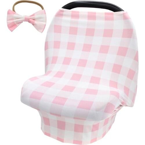 67JC All-in-1 Baby Shopping Cart Cover Breast Feeding Carseat Canopy with Baby Hairband Stretchy Breastfeeding Infant Grocery