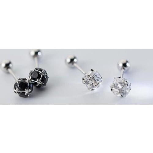 925 Sterling Silver CZ Ball Screw Back Post Stud Single Earring Jewelry A1724