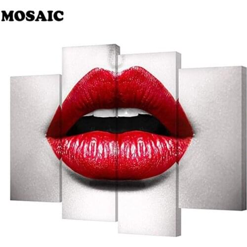 4pcs/set Diamond Painting"Sexy Women Red Lips"Full Square Drill Diamond Embroidery Picture Of Rhinestone Mosaic Decor Home