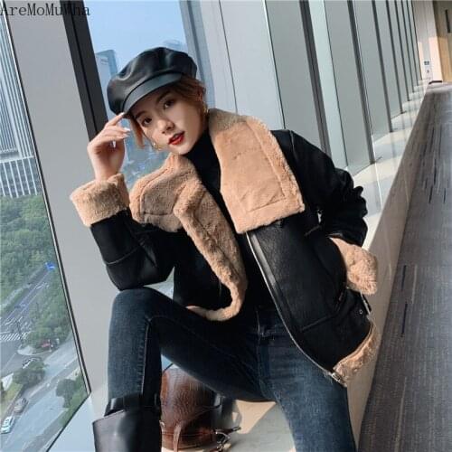 AreMoMuWha Jacket Winter Women 2019 New Short Leather Korean Version of The Fur One Jacket Plus PU Thick Jacket Women Coat MH519