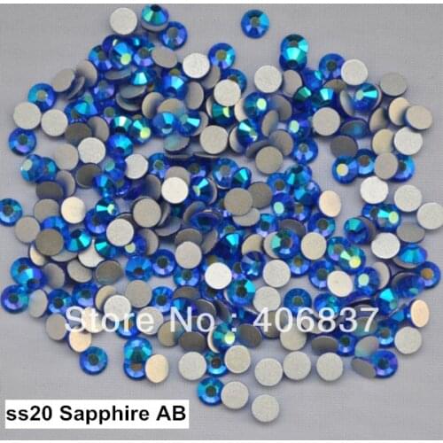Free Shipping! 1440pcs/Lot, ss20 (4.8-5.0mm) Sapphire AB Flat Back Non Hotfix Glue On Nail Art Rhinestones
