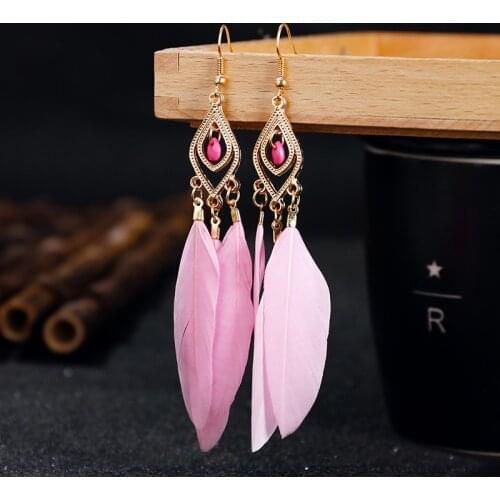 Bohemian Brown Feather Tassel Earrings For Women Ohrringe Summer Boho Indian Jewelry Kolczyki Vintage Statement Earrings