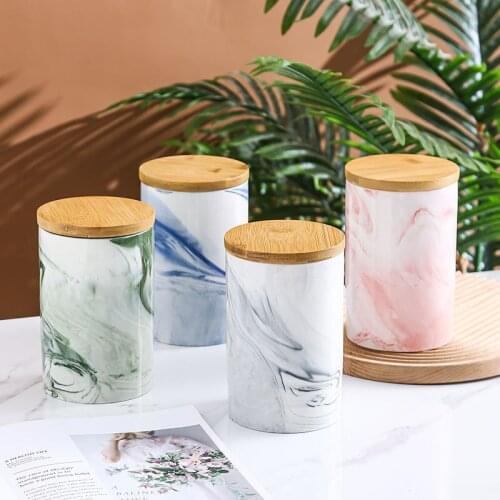 Large ceramic seal can Nordic marble tea dried fruit coffee flower tea candy storage tank Kitchen storage box