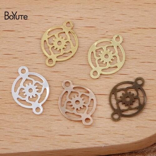 BoYuTe (500 Pieces/Lot) 8MM Metal Brass Stamping Flower Charm Connectors with 2 Loops Diy Handmade Materials
