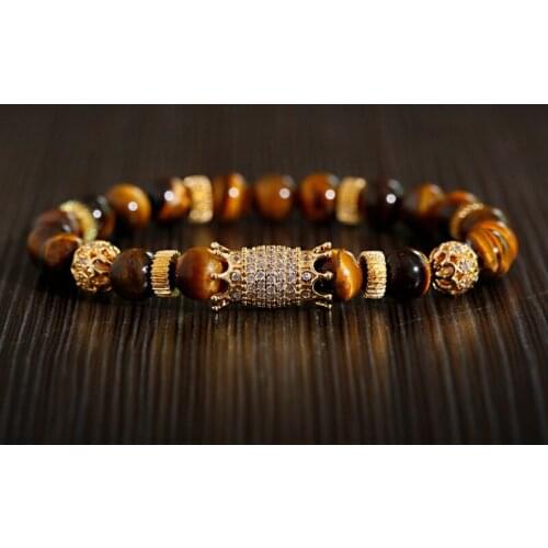Luxury Classic Crown Bracelet Homme Charm Bracelet For Men Jewelry Tiger Eye Stone Beaded Fasion Jewellery