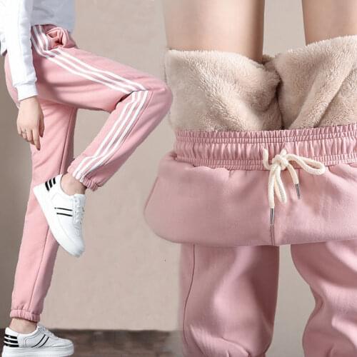 Oversize Imitation lamb plus velvet sports pants for women winter thick cotton plus size outer wear warm casual pants