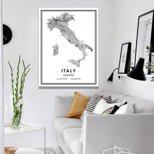 Black White Canvas Painting Abstract Art Print Line ITALY Map Art Wall Picture For Living Room Home Décor