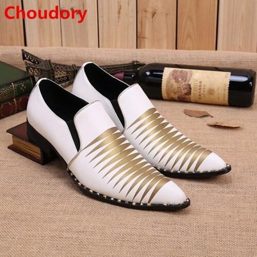 Choudory Italian luxury brand leather men shoes handmade spikes stud white wedding mens shoes Formal Shoes Plus size US12