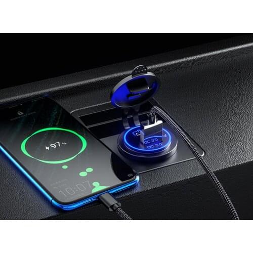 Dual USB Charger 3.0 + PD USB Charger Sockets + P21-A Car Motorcycle Wires Kit for Outdoor Personal Car Parts Decor