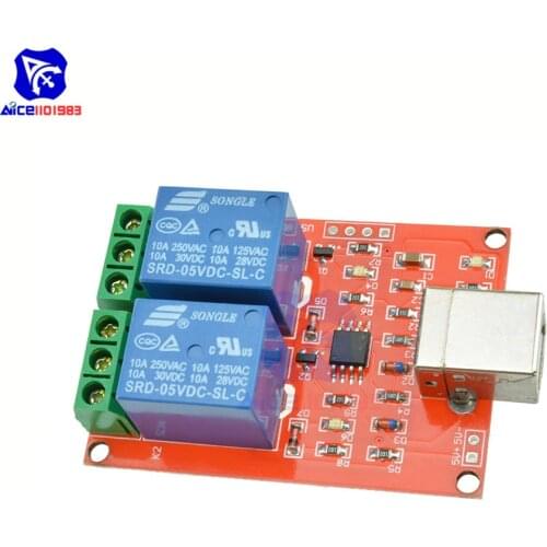 Diymore Dual Channel DC 5V USB Type-B Relay Computer Controller Programmable Module for Arduino Smart Home