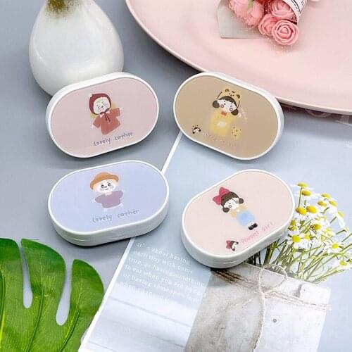 Korean Cute Girl Oval Contact Lens Case With Mirror Ins Lovely Contact Lens Case Cosmetic Contact Box Contact Lens Travel Case