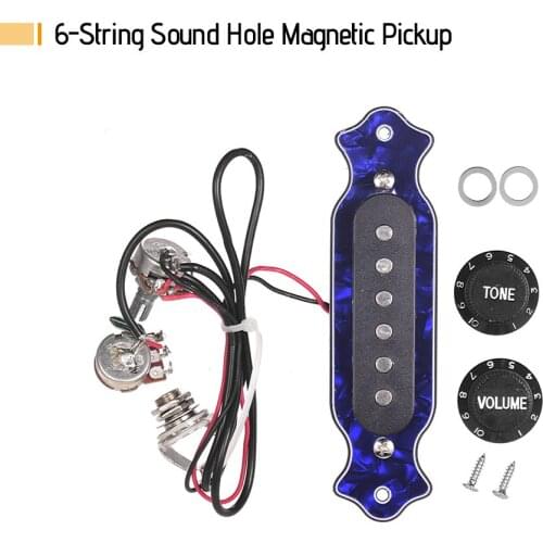 Guitar Pickup Blue Pearl Shell 6-String Sound Hole Magnetic Pickup with Tone Volume Controller for Folk Acoustic Electric Guitar