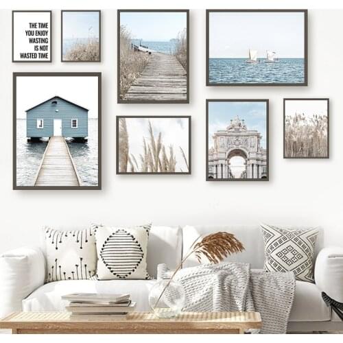 Pictures On Wall Nordic Style Landscape Sea Posters and Prints for Living Room Frameless Pampas Grass Painting