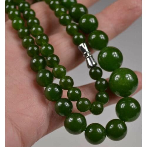 Chinese Oriental Classical Natural Green Jade Bead Lucky Necklace