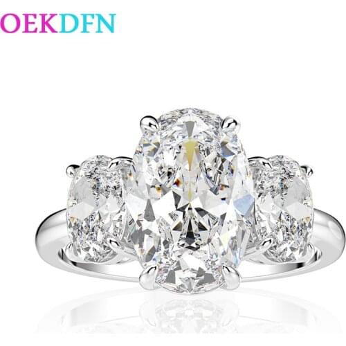 OEKDFN 925 Sterling Silver Ring For Women Oval Created High Carbon Diamond Gemstone Wedding Engagement Jewelry Womens Rings