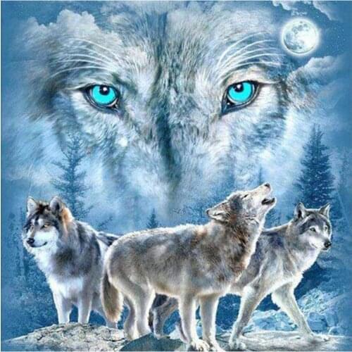 Moon Night Gray Wolf Animal Diamond Painting Round Full Drill Nouveaute DIY Mosaic Embroidery 5D Cross Stitch Picture