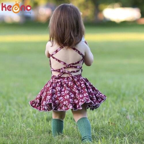 Cute Baby Girls Summer Floral Dress Toddler Sleeveless Ruffles Sling Dresses 0-4Y Bohemia Backless Infant Beach Sundress