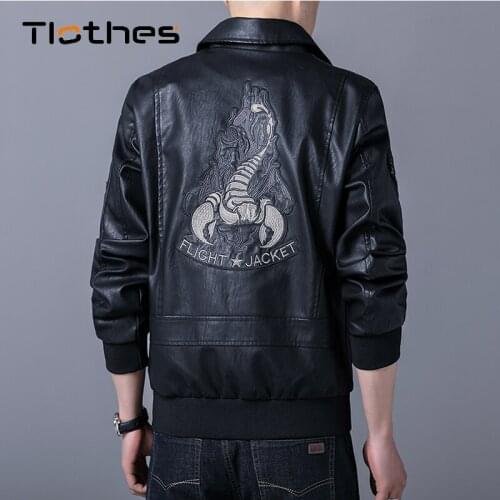 Scorpion Embroidered Faux Leather Jacket Men Spring Autumn Bomber Leather Jackets Mens Motorcycle PU Leather Jackets and Coats