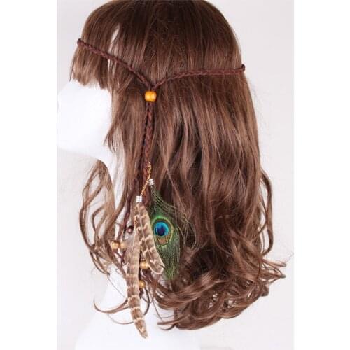 The Indian Feather Headband Headdress Hair Rope Headwear Tribal Hippie Handmade Hair Accessories for Women 26