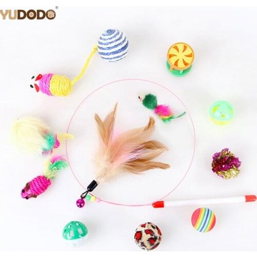 12Pieces Pet Cat Toys Set Funny Mouse Sisal Balls Gift Value Feather Sets For Small Cat Pet Supplies