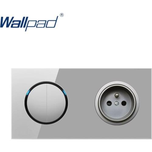 Wallpad 2 Gang 2 Way With EU French Wall Power Socket Outlet Crystal Glass Panel 16A Grounded With Child Protective Lock