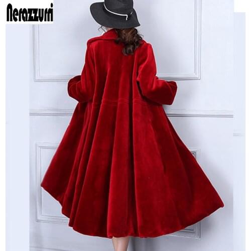 Nerazzurri Winter Long Warm natural shearling coats women colored real fur coat luxury lamb fur overcoat with full skirt 2021