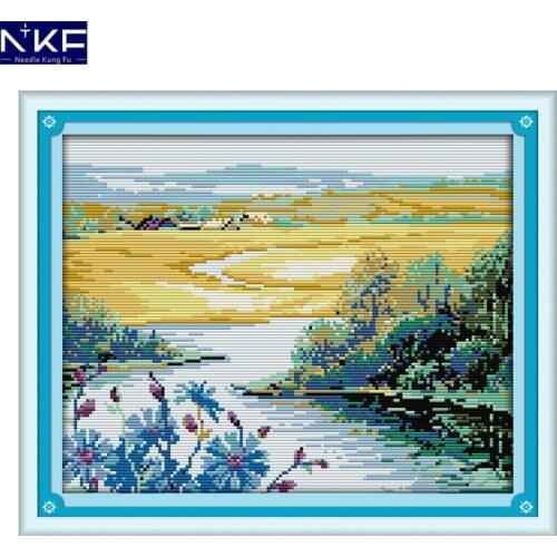 NKF Beautiful Spring Season Chinese Cross Stitch Pattern DIY Needlework Embroidery Scenery Cross Stitch for Home Decor