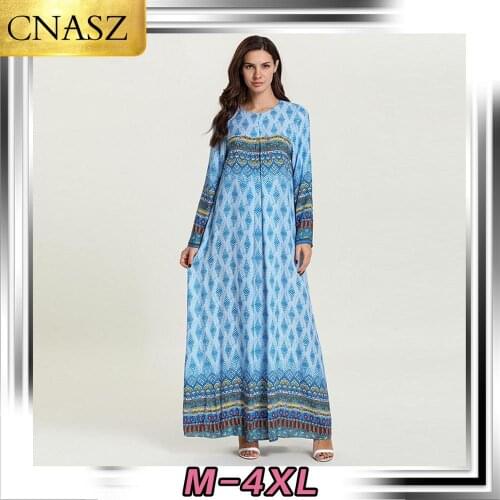 New Muslim Dress Islamic Turkey Large Size Womens Dubai Style Printed Cardigan Skirt Middle East Casual Arabian Dress Moroccan