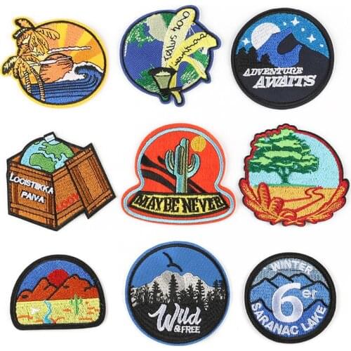 Originality Island dusk Round Badges Punk Banana earth Appliques Iron On Clothes Bags Shoes Decor Diy Scenery Badges Patches