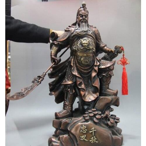 Song voge gem S1267 Bronze Copper Dragon Warrior Loyalism Guan Gong Yu Buddha Sword Statue